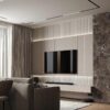 Bachurina Design Modern Dikey Çıtalı TV Ünitesi ve Gizli Aydınlatmalı Duvar Tasarımı Bachurina Design Modern Dikey Çıtalı TV Ünitesi ve Gizli Aydınlatmalı Duvar Tasarımı