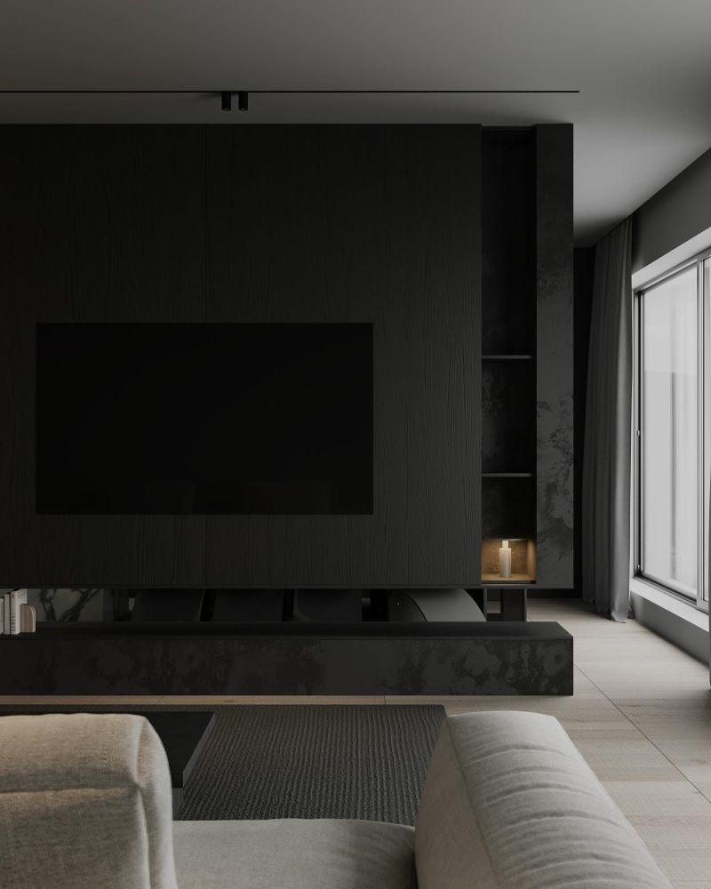 Dorra Bennasr Modern Siyah Ahşap Panel TV Ünitesi Dorra Bennasr Modern Siyah Ahşap Panel TV Ünitesi