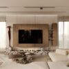 Evento Designs Modern Ahşap Panel TV Ünitesi ve Mermer Detaylı Oturma Odası Evento Designs Modern Ahşap Panel TV Ünitesi ve Mermer Detaylı Oturma Odası