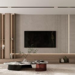 Evento Designs Modern Çizgisel LED Aydınlatmalı Ahşap TV Ünitesi