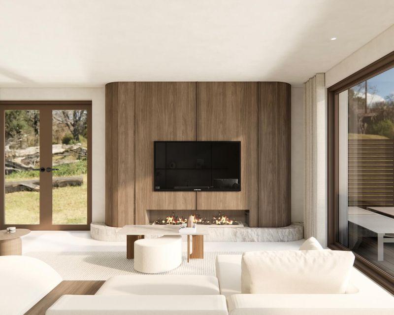 Mae Design Modern Ahşap Panel ve Şömineli TV Ünitesi Mae Design Modern Ahşap Panel ve Şömineli TV Ünitesi
