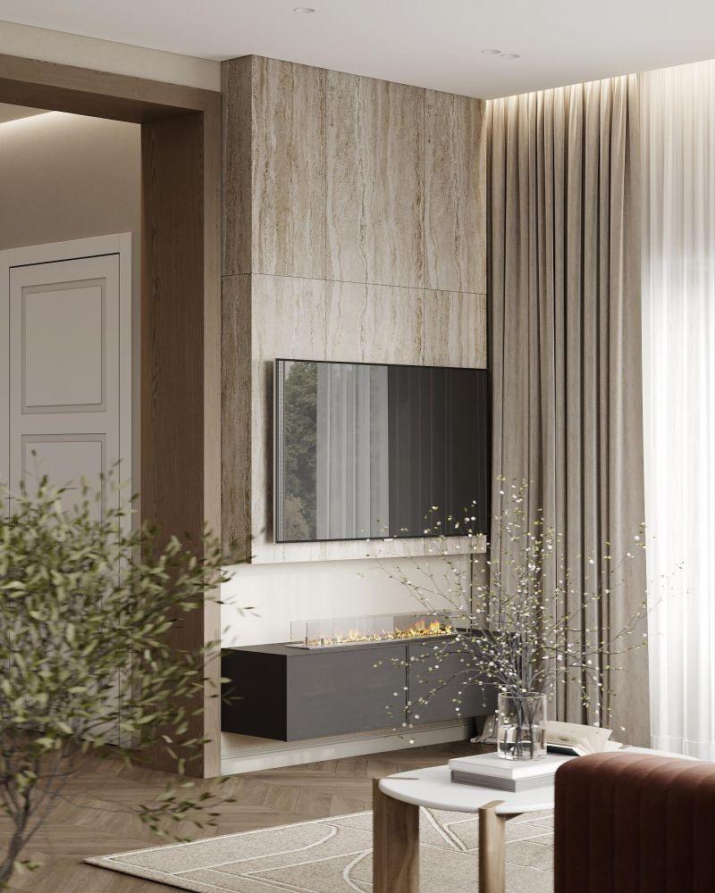 Zhenyavolk Design Modern Mermer Panel ve Etanol Şömineli TV Ünitesi Zhenyavolk Design Modern Mermer Panel ve Etanol Şömineli TV Ünitesi