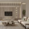 Arch Design Studio Modern Çizgili Ahşap Panel ve Lineer Şömineli TV Ünitesi Arch Design Studio Modern Çizgili Ahşap Panel ve Lineer Şömineli TV Ünitesi