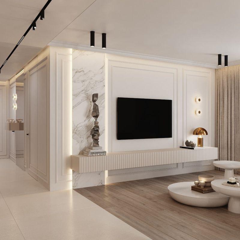 Architekt Dorota Pilor Modern Klasik Çıtalı Mermer Detaylı TV Ünitesi Architekt Dorota Pilor Modern Klasik Çıtalı Mermer Detaylı TV Ünitesi