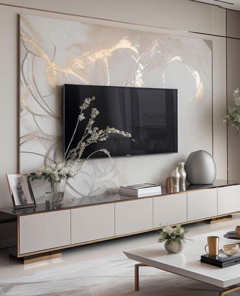 Design99 Altın Detaylı Soyut Sanat TV Ünitesi Tasarımı Design99 Altın Detaylı Soyut Sanat TV Ünitesi Tasarımı