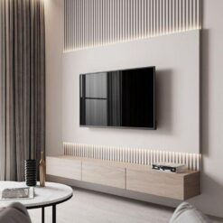 DesignRsl Dikey Çıtalı Modern TV Ünitesi Tasarımı
