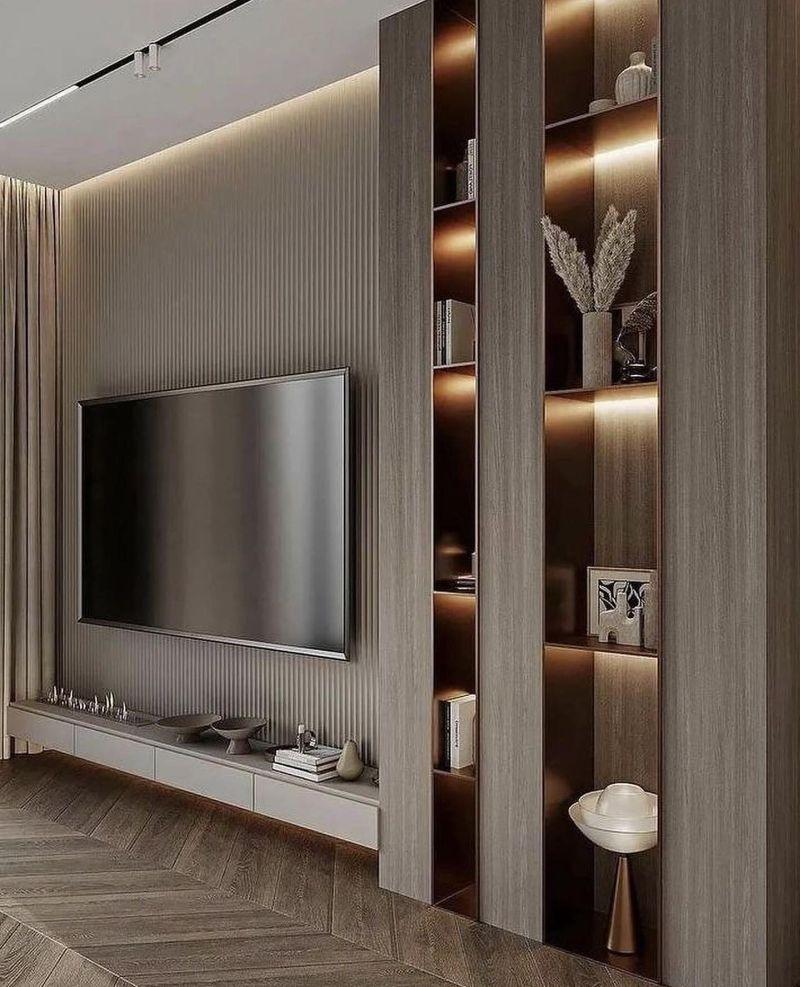 DesignRsl Modern Çizgisel Ahşap Panel TV Ünitesi DesignRsl Modern Çizgisel Ahşap Panel TV Ünitesi