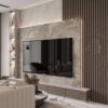 DesignRsl Modern Gri Mermer ve Ahşap Çıtalı TV Ünitesi DesignRsl Modern Gri Mermer ve Ahşap Çıtalı TV Ünitesi