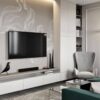 DesignRsl Zarif Çizgili Duvar Resimli Modern TV Ünitesi