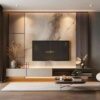 DesignRsln Mermer Dokulu Panel ve Dikey Çıtalı Modern TV Ünitesi