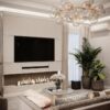 Diana Studio Design Çıtalı TV Ünitesi ve Şömineli Lüks Duvar Tasarımı