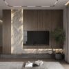 Luiza Başirova interiors Doğal Taş ve Ahşap Dokulu Modern TV Ünitesi