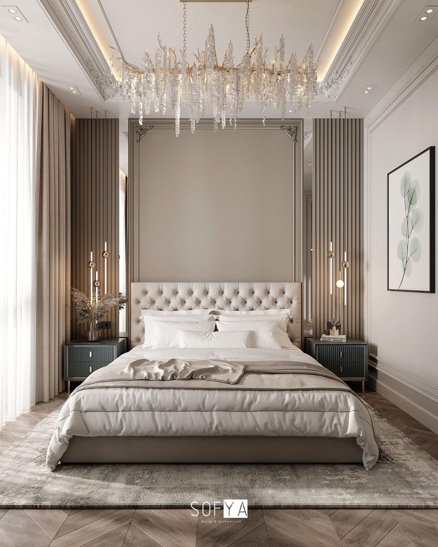 Lüks Art Deco Yatak Odası Duvar Çıtası ve Kapitone Yatak Başı Uygulaması – sofya_design_studio Lüks Art Deco Yatak Odası Duvar Çıtası ve Kapitone Yatak Başı Uygulaması – sofya_design_studio