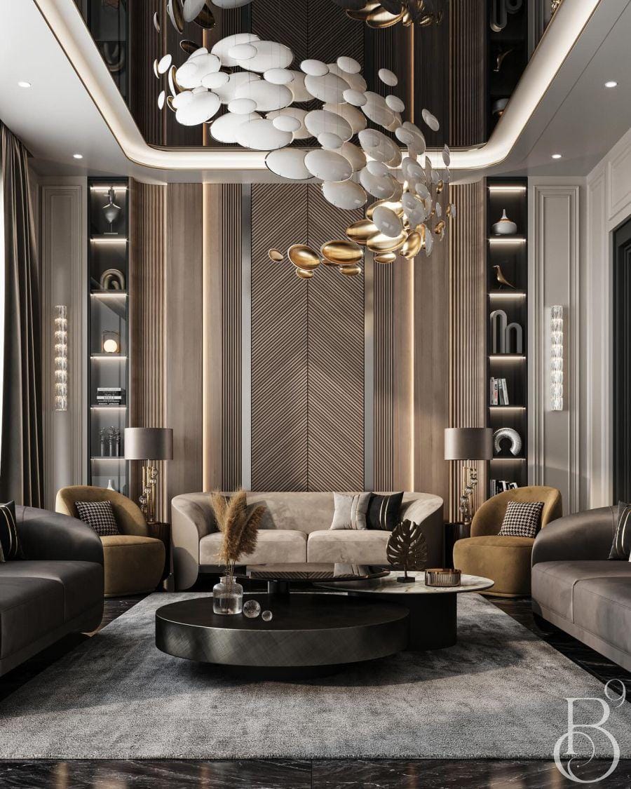 Lüks Salon Duvar Çıta Uygulaması ile Dikey Vurgu - base9studio - Mimarzade