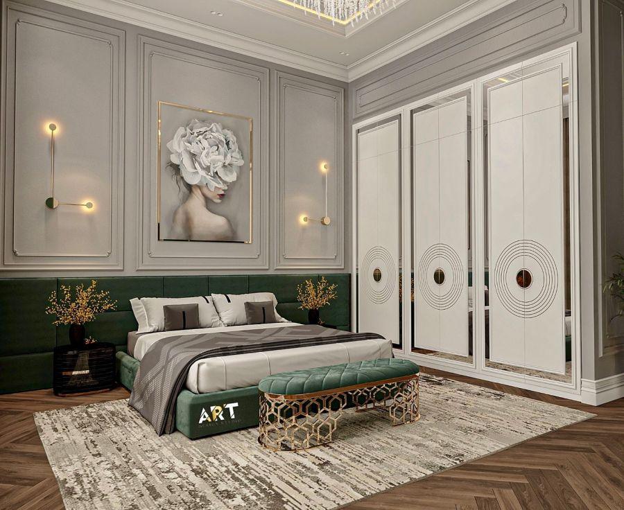 Modern Art Deco Yatak Odası Duvar Çıtası Uygulaması – art_design_studio_baku Modern Art Deco Yatak Odası Duvar Çıtası Uygulaması – art_design_studio_baku