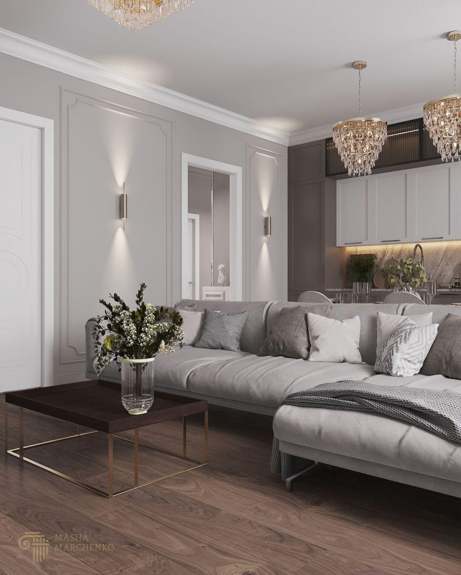 Modern Gri Tonlar Salon Çıta Uygulaması – mashamarchenko_studio Modern Gri Tonlar Salon Çıta Uygulaması – mashamarchenko_studio