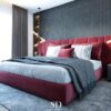 Modern Kontrast Dikey Çıtalı Duvar ve Bordo Yatak Başı Çıta Uygulaması – sireen.design