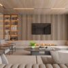 Rocha Andrade Arquitetura  Dikey Çıtalı Modern Şömineli TV Ünitesi