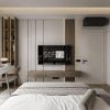 Sofya Design Studio Modern Çıtalı Panel Sistemi ile Bütünleşik Yatak Odası TV Ünitesi