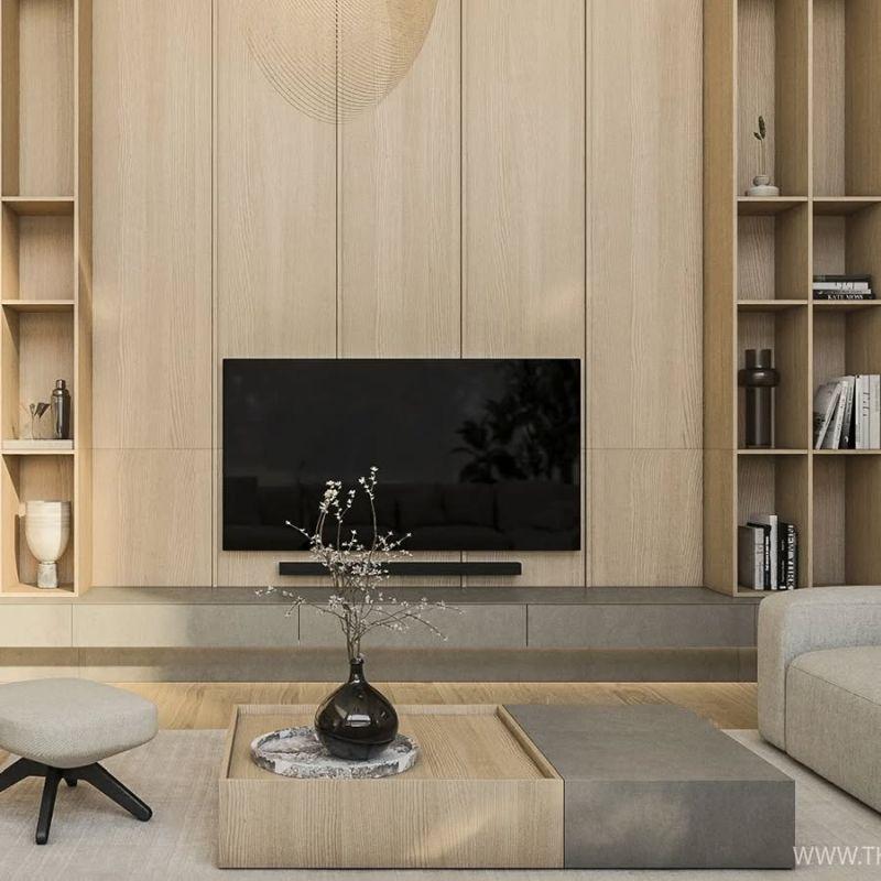 TK Architekci Minimalist Ahşap Panel TV Ünitesi TK Architekci Minimalist Ahşap Panel TV Ünitesi
