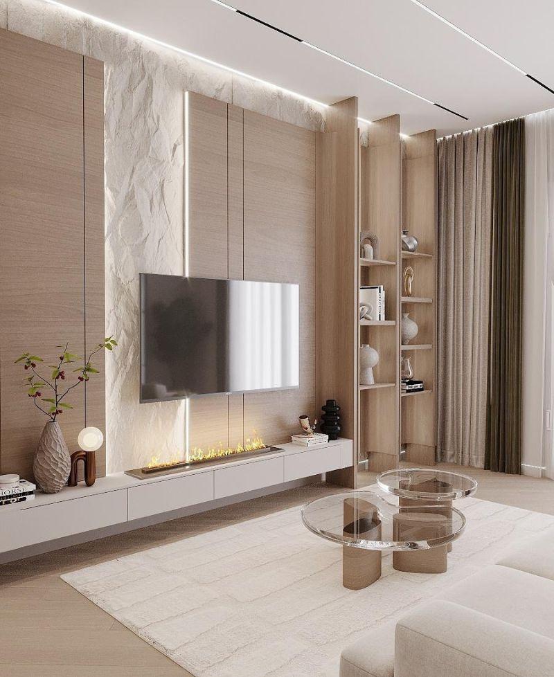 Vesta Design Doğal Dokulu Şömineli Ahşap Panel TV Ünitesi Vesta Design Doğal Dokulu Şömineli Ahşap Panel TV Ünitesi
