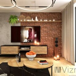 Vizman Design Endüstriyel Tuğla Dokulu TV Ünitesi Tasarımı