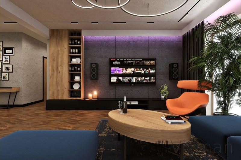 Vizman Design Modern Ahşap Panel ve LED Aydınlatmalı TV Ünitesi Vizman Design Modern Ahşap Panel ve LED Aydınlatmalı TV Ünitesi