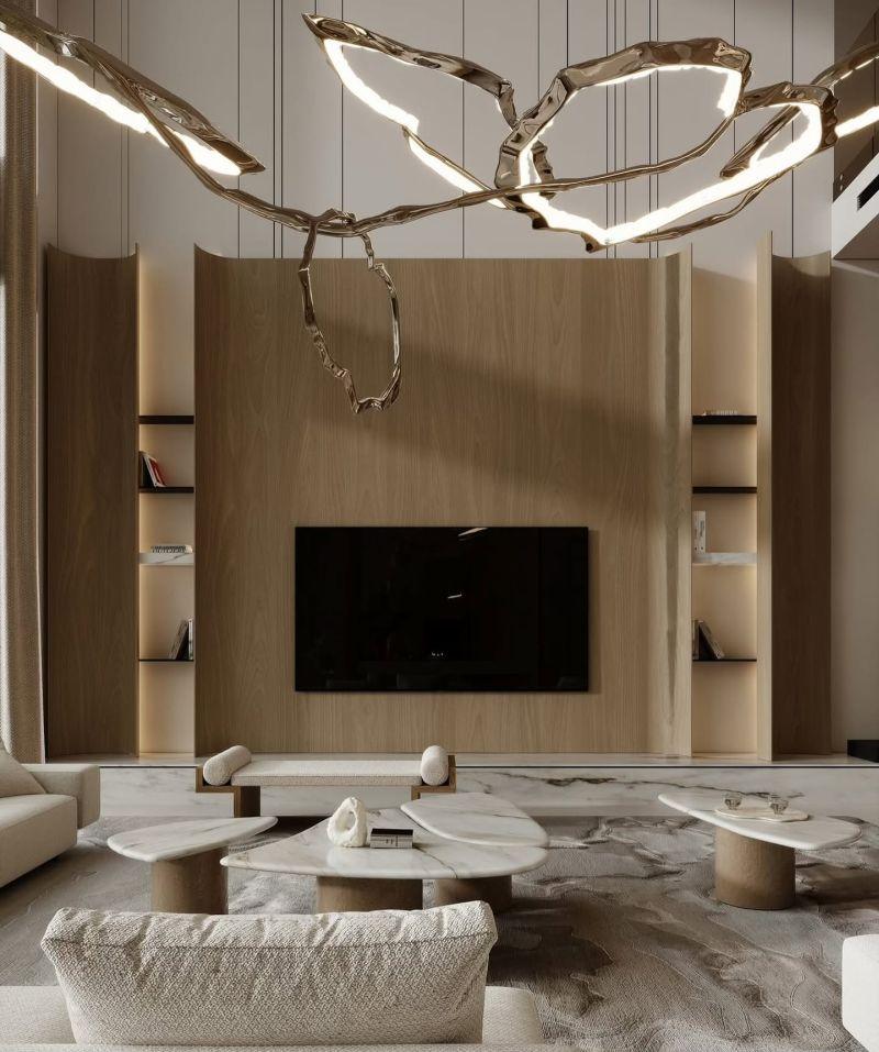 Zafarchitec Modern Ahşap Panel ve Heykelsi Aydınlatmalı TV Ünitesi Zafarchitec Modern Ahşap Panel ve Heykelsi Aydınlatmalı TV Ünitesi