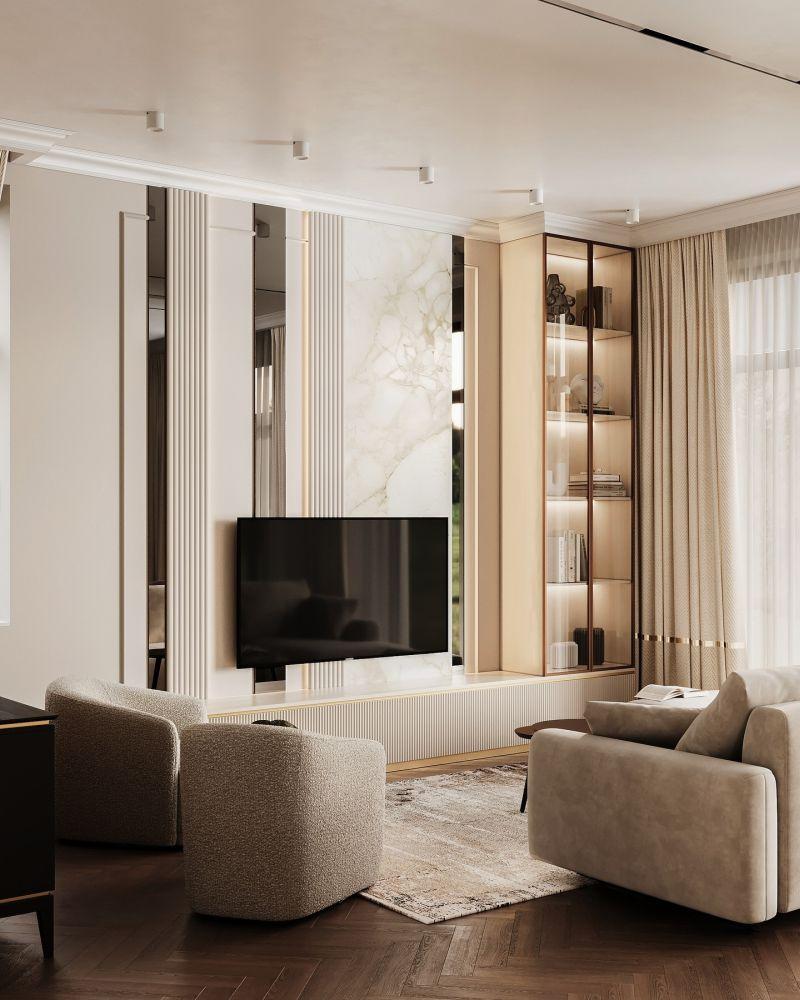 Zhu Architect Modern Çıtalı Mermer Panel TV Ünitesi Zhu Architect Modern Çıtalı Mermer Panel TV Ünitesi