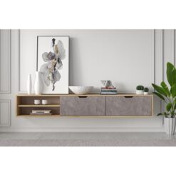 180 cm Endüstriyel Ahşap Duvara Monte TV Ünitesi Açık ve Kapalı Bölmeli – 78427