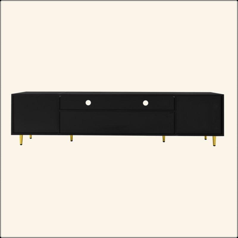 180 cm Siyah MDF TV Ünitesi Altın Detaylı LED Aydınlatmalı – 79426 180 cm Siyah MDF TV Ünitesi Altın Detaylı LED Aydınlatmalı – 79426