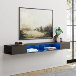 70 inç Endüstriyel Ahşap Beyaz Duvara Monte TV Ünitesi Renkli LED Işıklı 178x30x18 cm – 78517