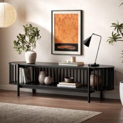 Açık Depolama Bölmeli Siyah Ahşap TV Ünitesi 160x40x45 cm