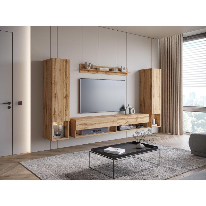 Açık Meşe Dokulu Modern Asma TV Ünitesi Seti 240 cm Açık Meşe Dokulu Modern Asma TV Ünitesi Seti 240 cm