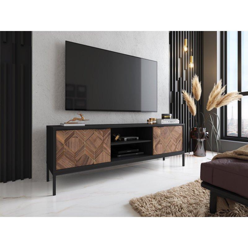 Ahşap Desenli Siyah Çift Kapaklı TV Sehpası 160 cm Ahşap Desenli Siyah Çift Kapaklı TV Sehpası 160 cm