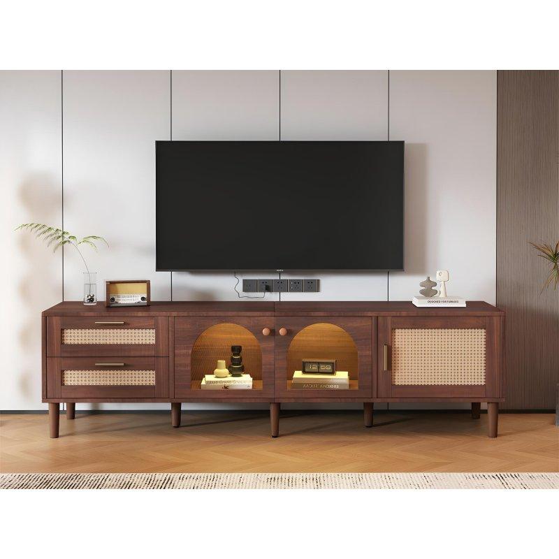 Ahşap Dokulu Kahverengi LEDli TV Sehpası 180 cm Ahşap Dokulu Kahverengi LEDli TV Sehpası 180 cm