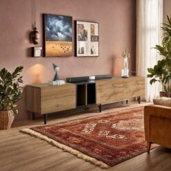 Altı Ayaklı Sıcak Ahşap Çekmeceli TV Ünitesi 195 cm – 78253