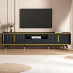 Gold Aksesuarlı Açık Raflı Lacivert TV Ünitesi 200x35x48 cm – 79348