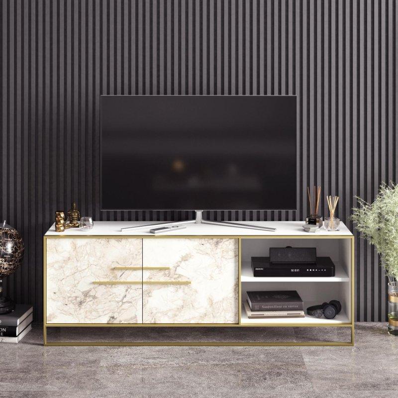 Altın Çerçeveli Mermer Desenli 160 cm TV Sehpası Altın Çerçeveli Mermer Desenli 160 cm TV Sehpası