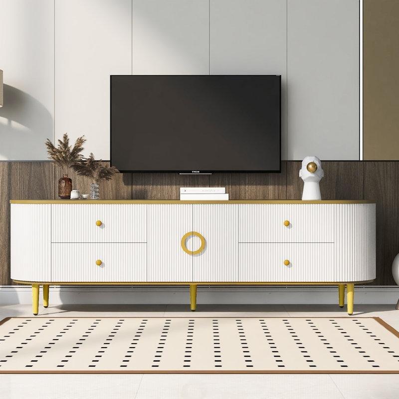 Gold Detaylı Beyaz Metal Ayaklı TV Ünitesi 180x40x55 cm – 79342 Gold Detaylı Beyaz Metal Ayaklı TV Ünitesi 180x40x55 cm – 79342