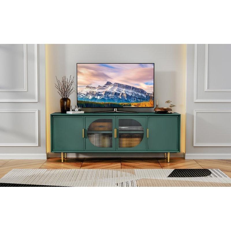 Altın Detaylı Cam Kapaklı Yeşil TV Ünitesi 168x41x64 cm Altın Detaylı Cam Kapaklı Yeşil TV Ünitesi 168x41x64 cm
