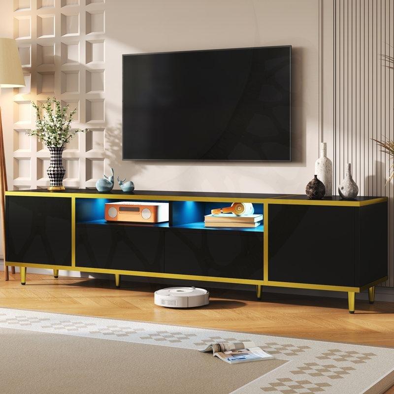 Gold Detaylı Siyah Endüstriyel Ahşap TV Ünitesi 180x40x45 cm – 79330 Gold Detaylı Siyah Endüstriyel Ahşap TV Ünitesi 180x40x45 cm – 79330