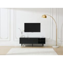 Altın Detaylı Siyah Meşe Kaplama TV Sehpası 150 cm