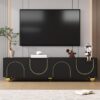 Altın Detaylı Siyah Modern TV Sehpası 170 cm Altın Detaylı Siyah Modern TV Sehpası 170 cm
