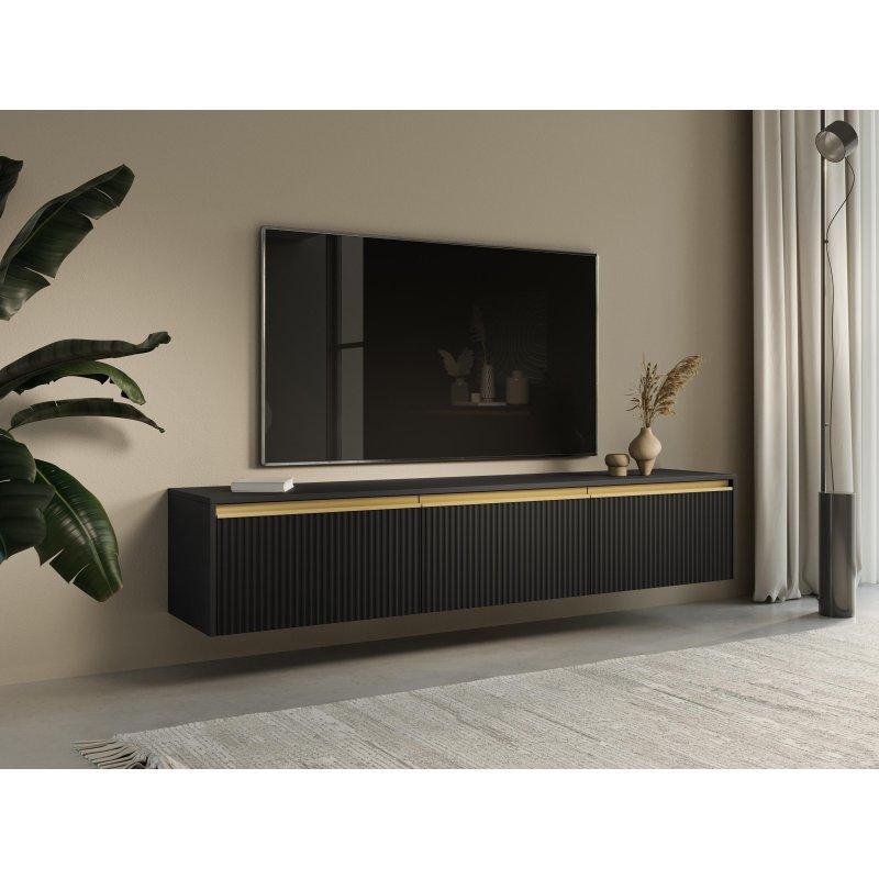 Altın Detaylı Siyah Modern TV Sehpası 181 cm Altın Detaylı Siyah Modern TV Sehpası 181 cm