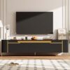 Gold Detaylı Siyah TV Ünitesi 190 cm Geniş Metal Ayaklı – 79339