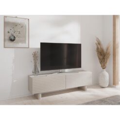 Bej Renkli Çizgisel Desenli 150 cm Endüstriyel Ahşap TV Sehpası