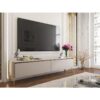 Bej ve Altın Detaylı Modern TV Sehpası 180 cm