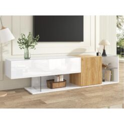 Beyaz Ahşap Detaylı Modern TV Ünitesi 180 cm