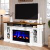 Beyaz Endüstriyel Ahşap 70 cm Şömineli TV Ünitesi